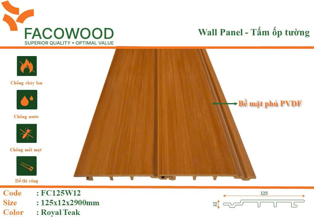 Facowood FC125W12 Royal Teak Wall Panel