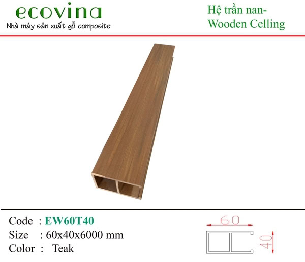 Ecovina EW60T40 Teak Wood Plastic Batten