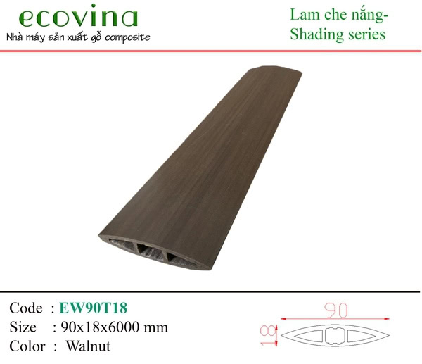 Ecovina EW90T18 Walnut Wood Plastic Composite Batten