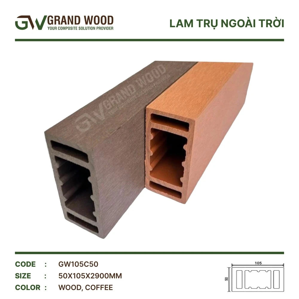 Thanh lam gỗ nhựa ngoài trời Grand Wood GW105C50