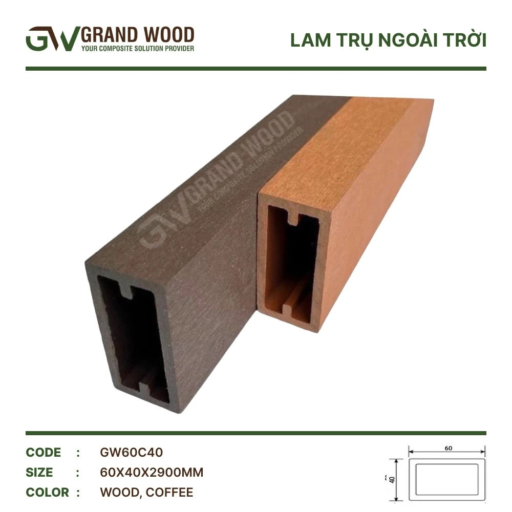 Thanh lam gỗ nhựa ngoài trời Grand Wood GW60C40