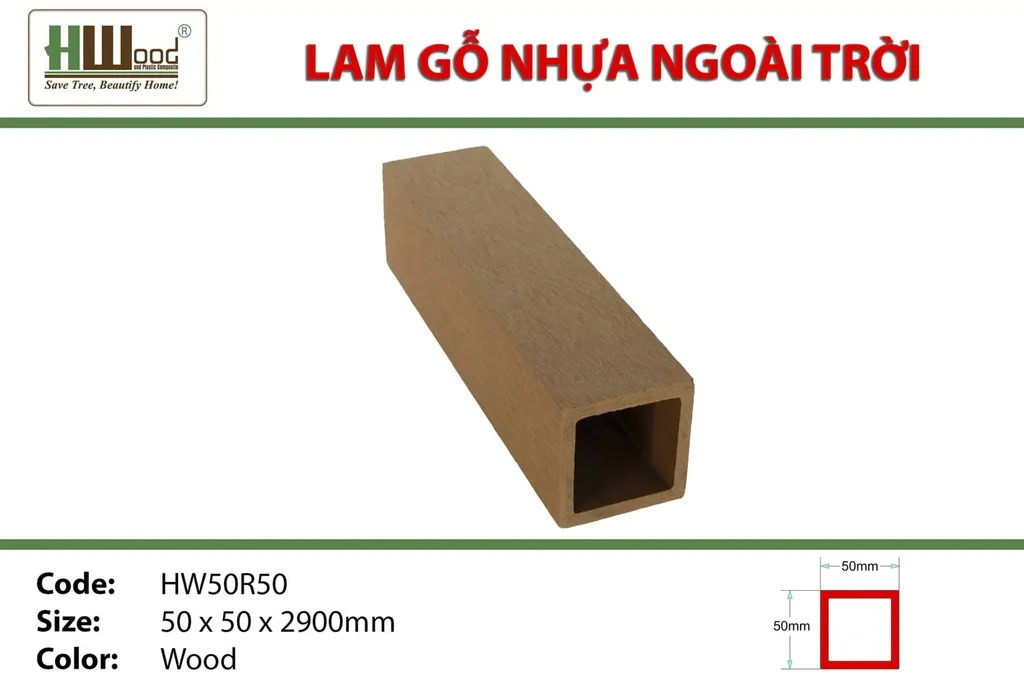 Thanh lam gỗ nhựa ngoài trời Hwood HW50R50