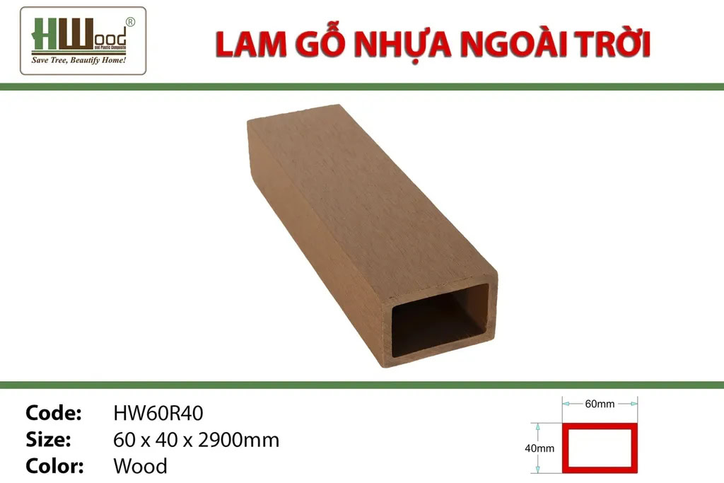 Thanh lam gỗ nhựa ngoài trời Hwood HW60R40