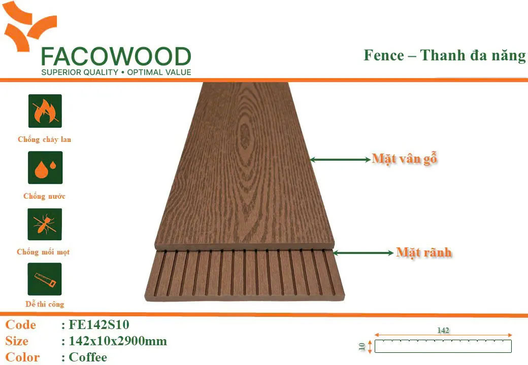Facowood FE142S10 Coffee Outdoor Multi-purpose Plank