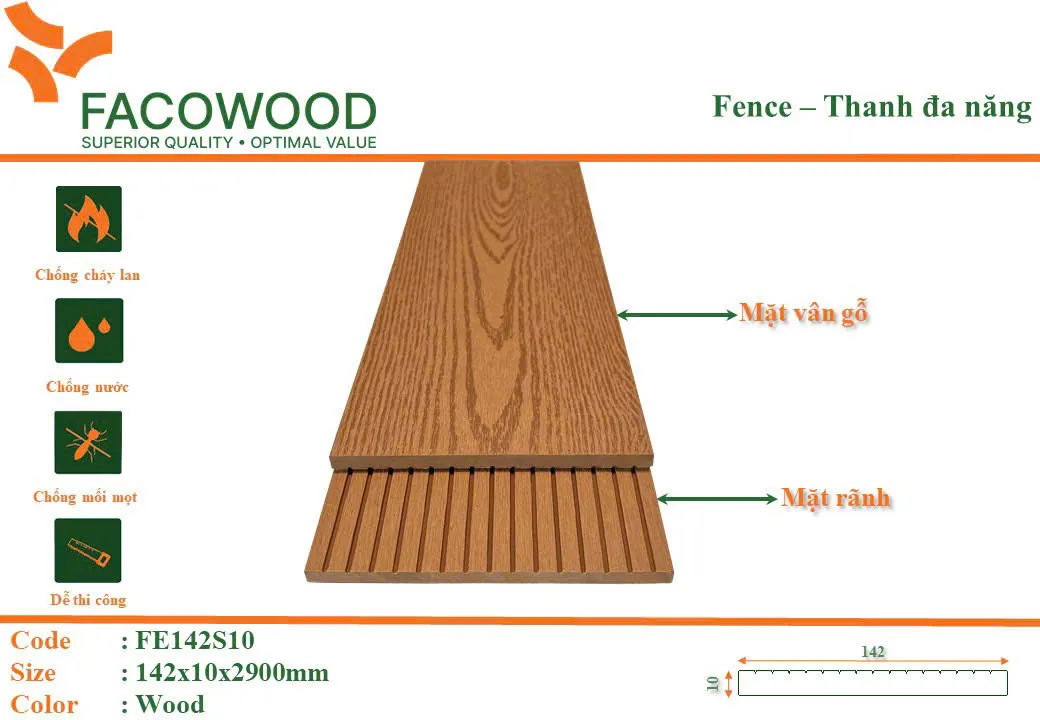 Facowood FE142S10 Wood Outdoor Multipurpose Plank