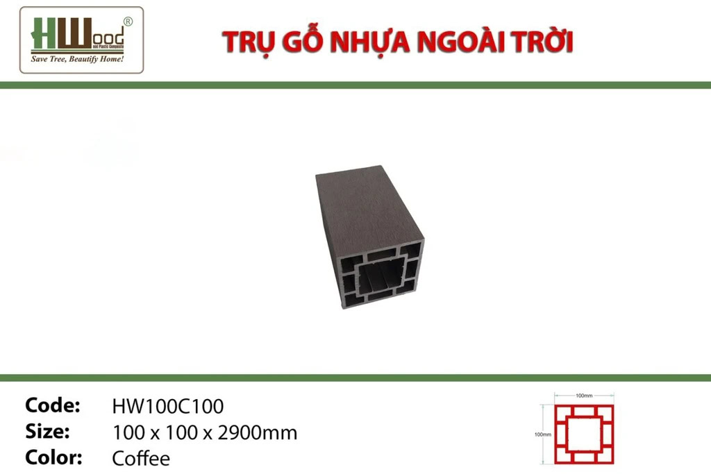 Hwood HW100C100 Outdoor Wood Plastic Composite Post