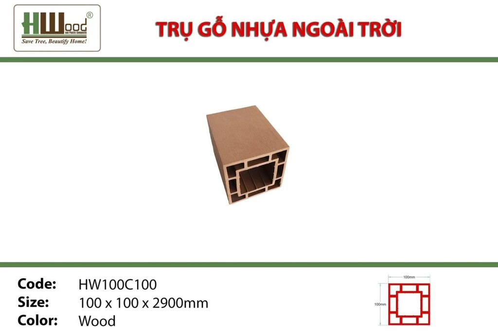 Hwood HW100C100 Outdoor Wood Plastic Composite Post