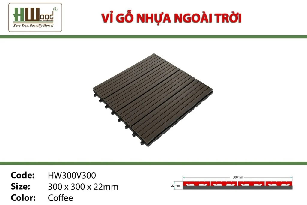 Hwood HW300V300 Wood Plastic Composite Decking Tiles