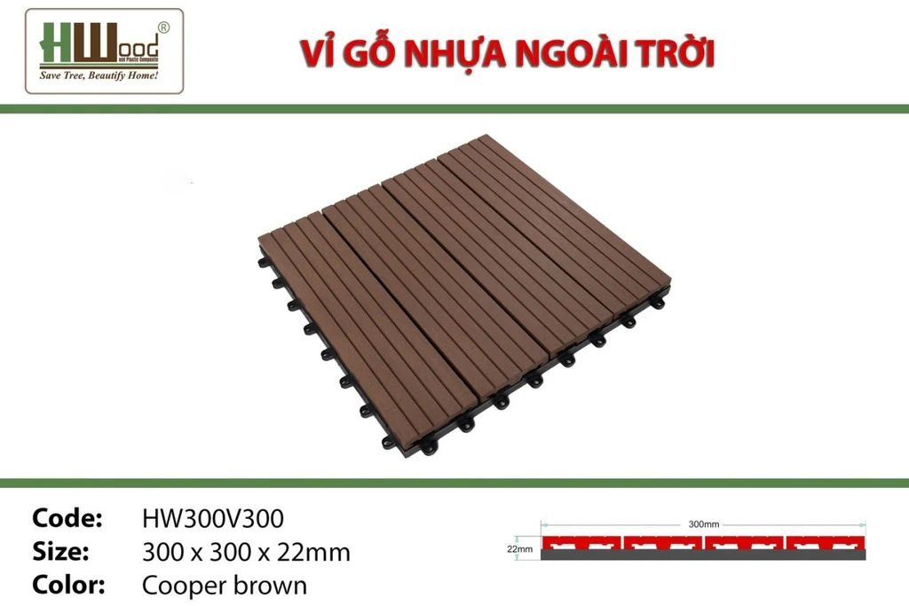Hwood HW300V300 Wood Plastic Composite Decking Tiles