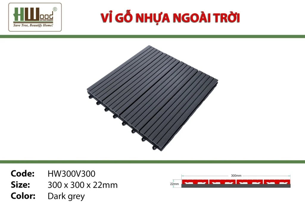 Hwood HW300V300 Wood Plastic Composite Decking Tiles