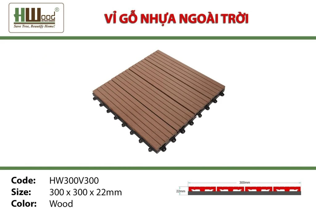 Hwood HW300V300 Wood Plastic Composite Decking Tiles