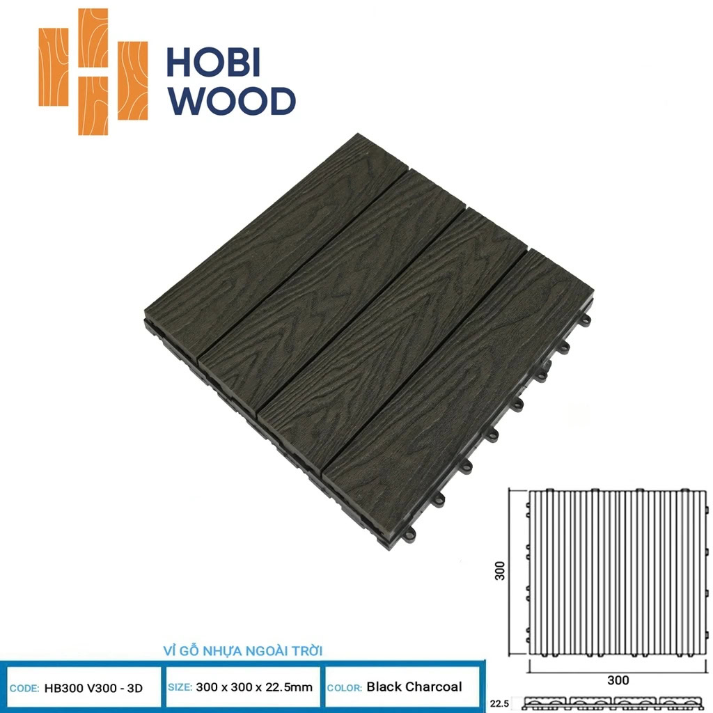 Vỉ gỗ nhựa Hobi Wood 3D HB300V300