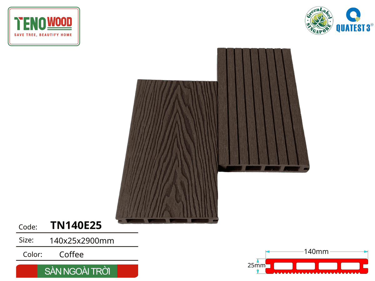 Sàn gỗ ngoài trời Tenowood TN140E25 Coffee