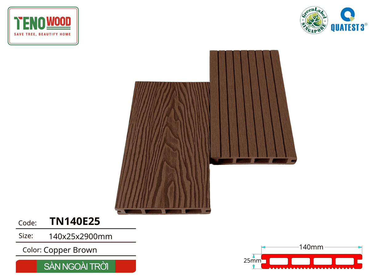 Sàn gỗ ngoài trời Tenowood TN140E25 Copper Brown
