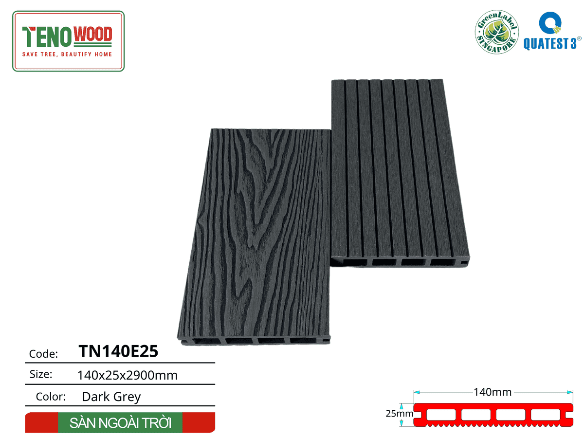 Sàn gỗ ngoài trời Tenowood TN140E25 Dark Grey