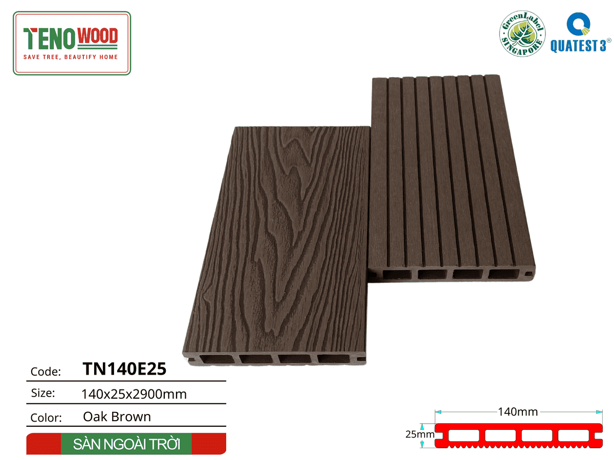Sàn gỗ ngoài trời Tenowood TN140E25 Oak Brown