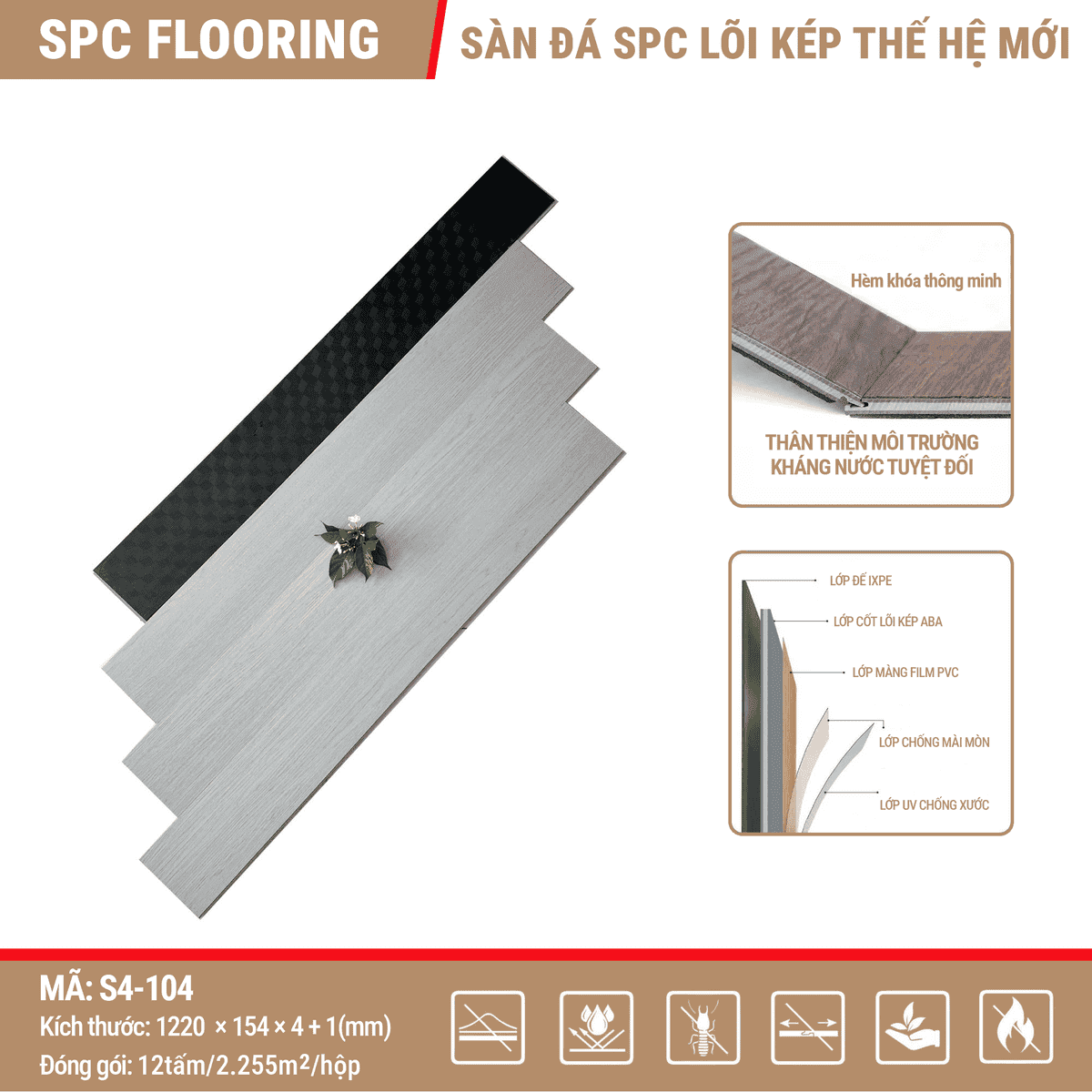 Dual Core ABA S4-104 SPC Click-lock Vinyl Flooring