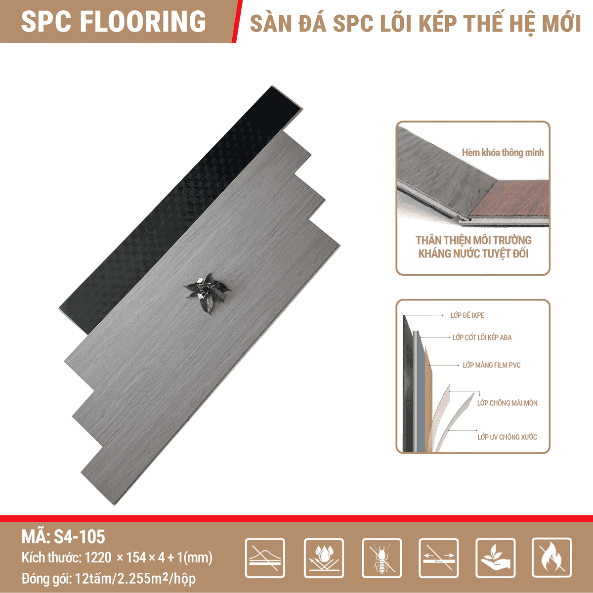 Dual Core ABA S4-105 SPC Click-lock Vinyl Flooring