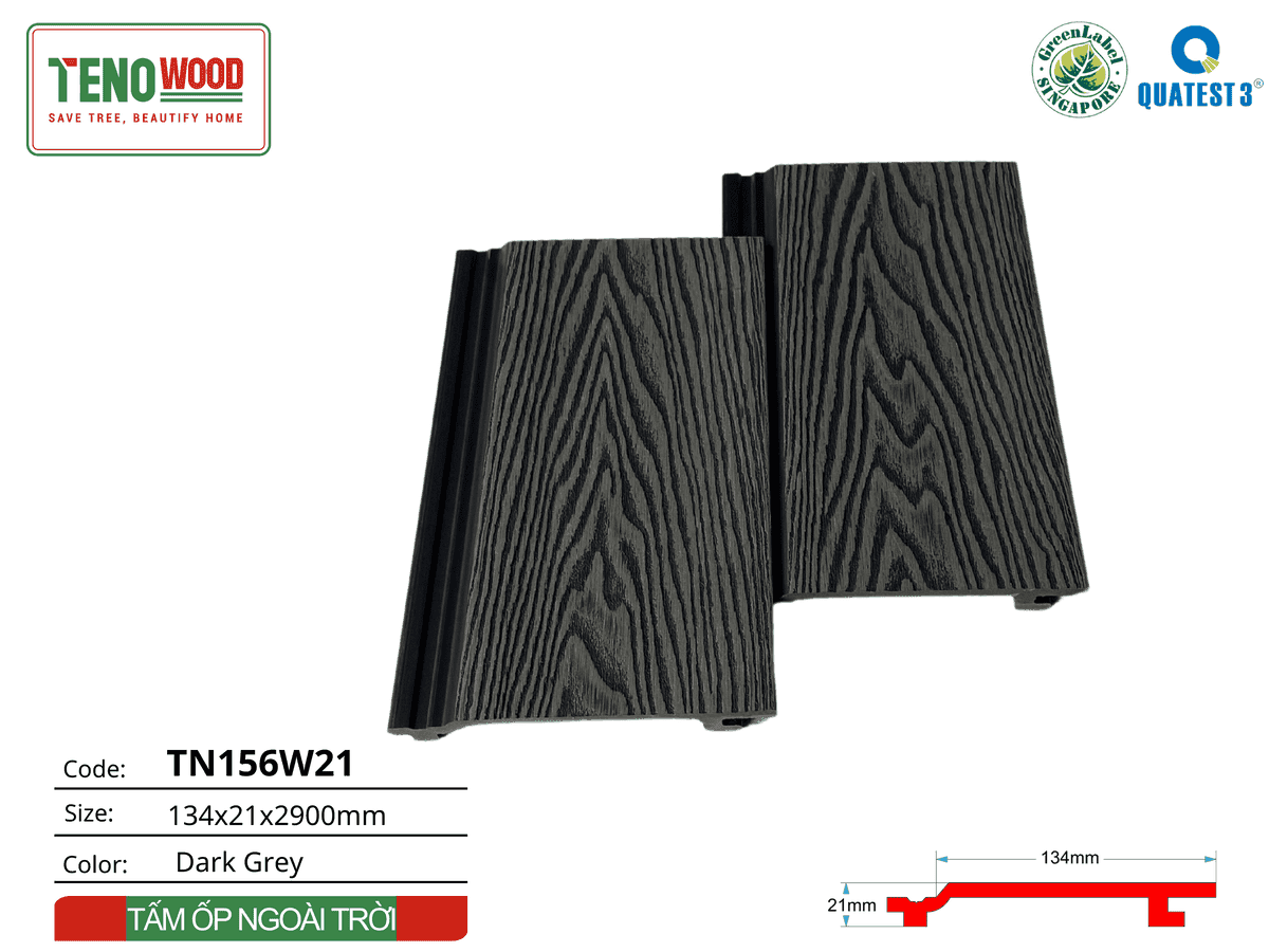 Tấm ốp gỗ nhựa Tenowood TN156W21 Dark Grey