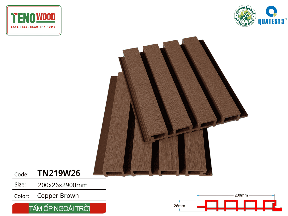 Tấm ốp lam sóng Tenowood TN219W26 copper brown
