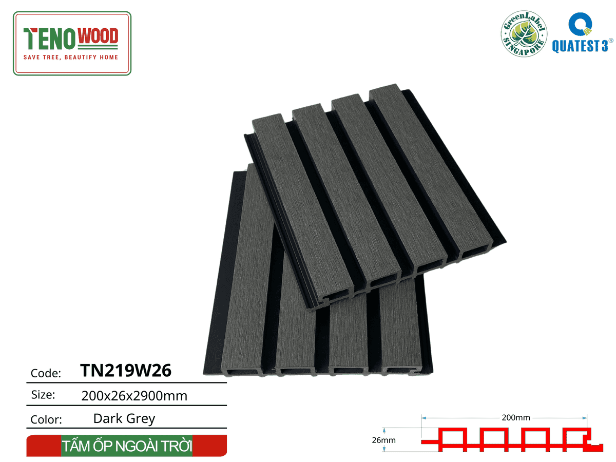 Tấm ốp lam sóng Tenowood TN219W26 dark grey