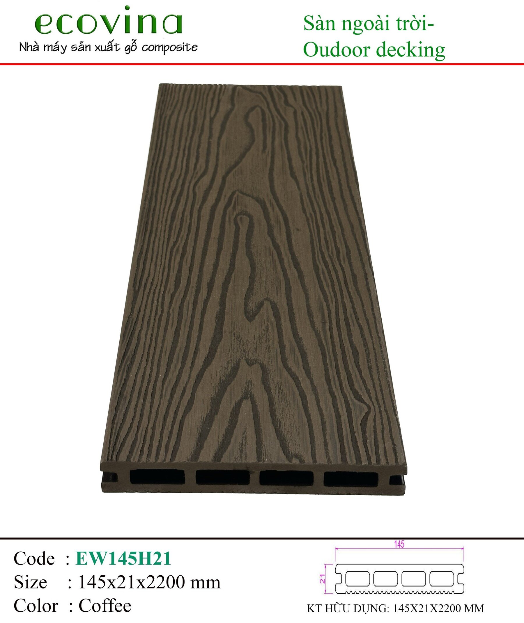 Ecovina EW145H21 Coffee Outdoor Wood Composite Decking