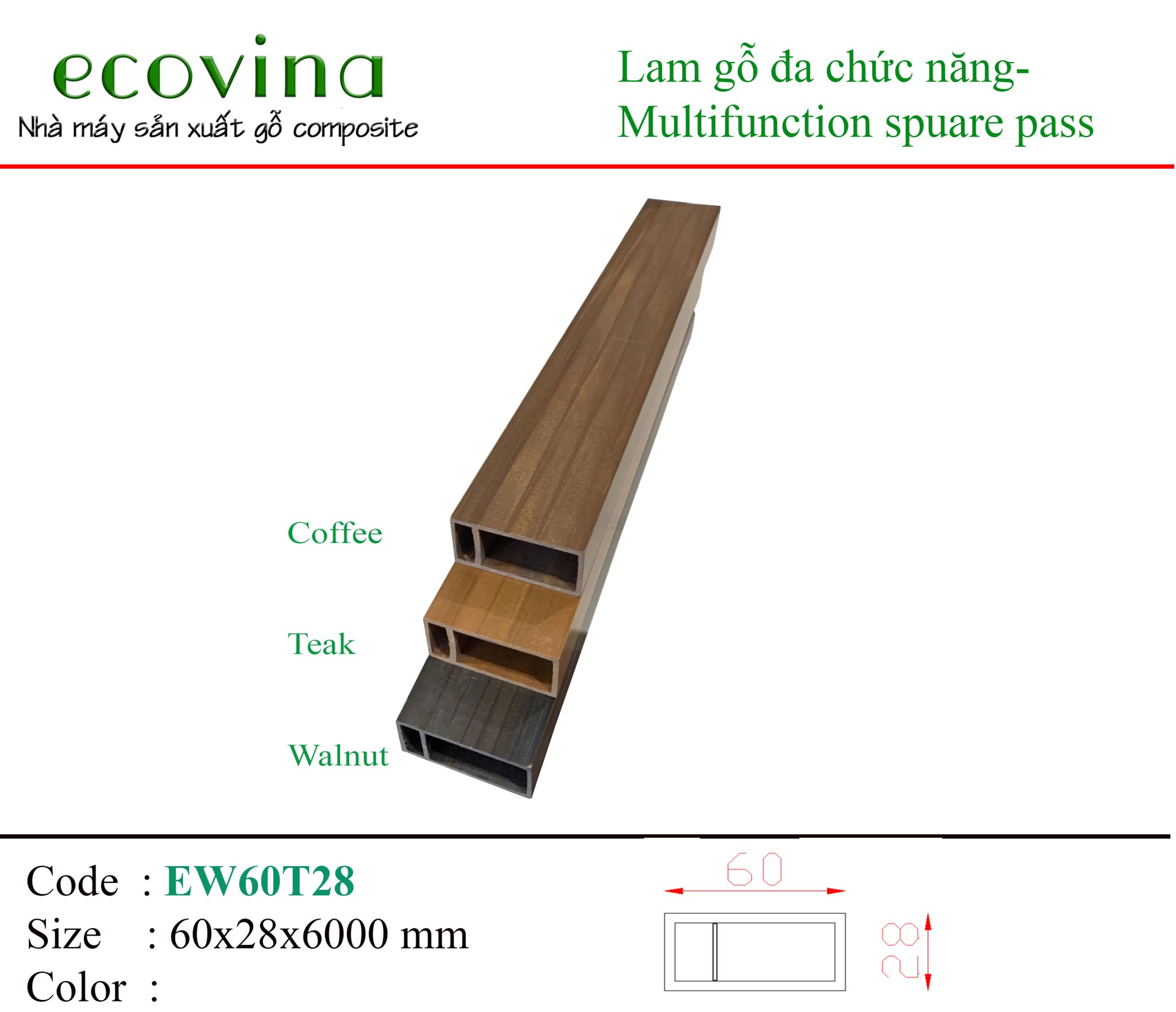 Ecovina EW60T28 Teak WPC Column Slat
