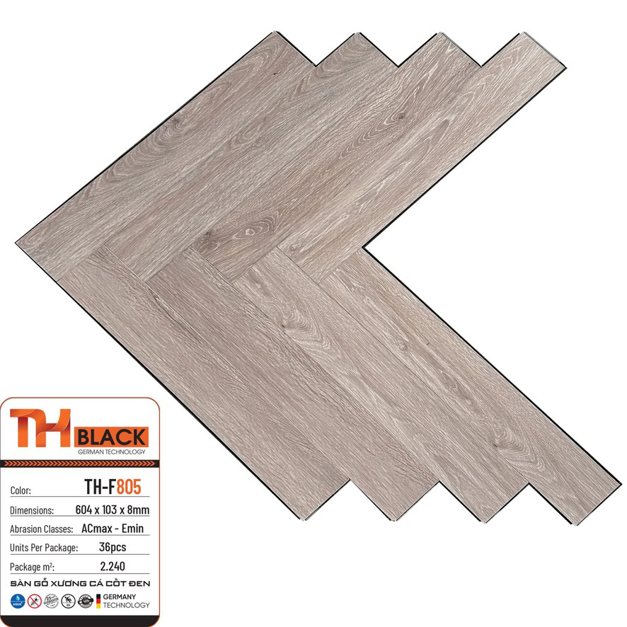 THBLACK Herringbone Laminate Flooring 8mm TH-F805