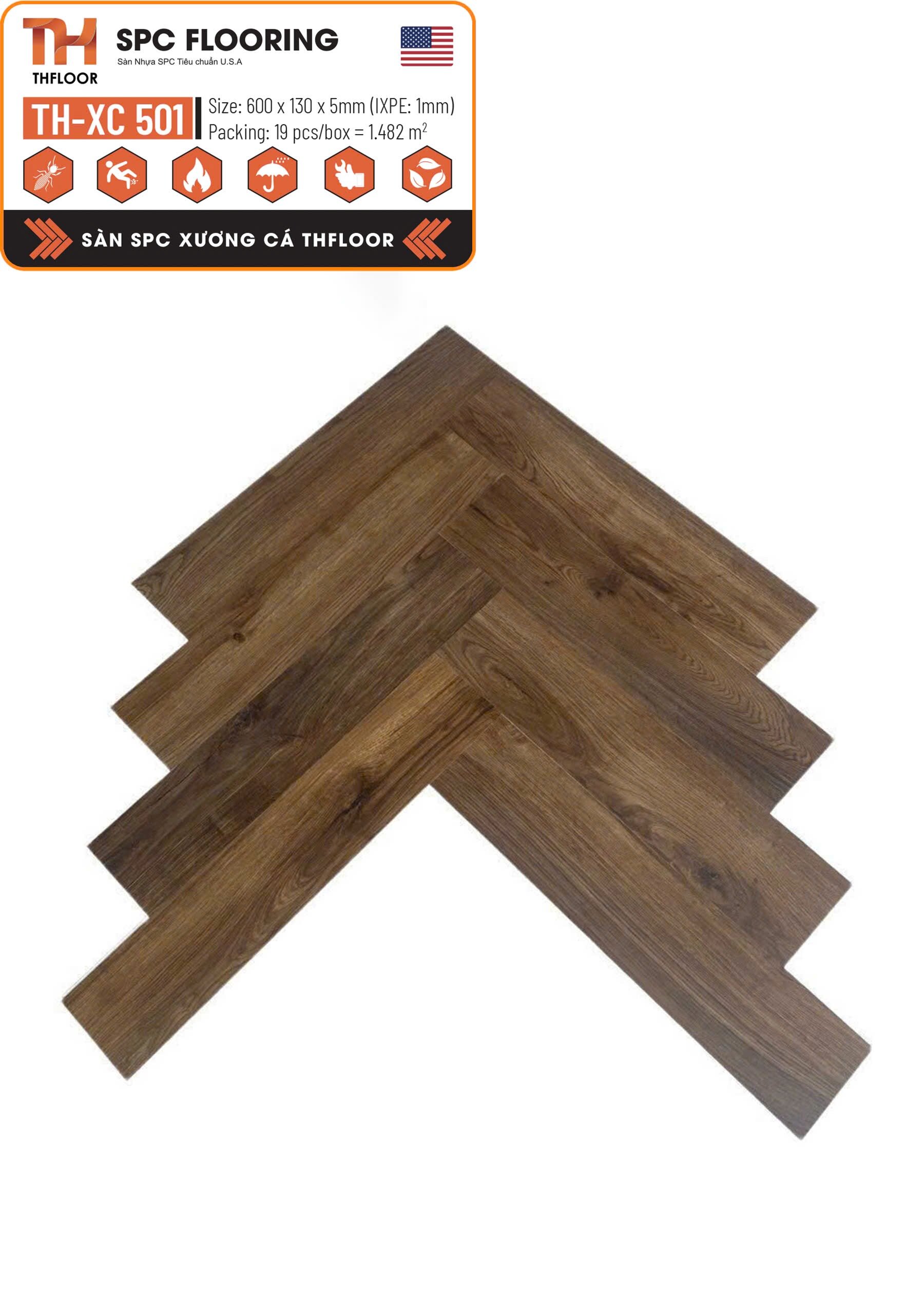 THFLOOR 5mm XC501 Herringbone SPC Vinyl Flooring
