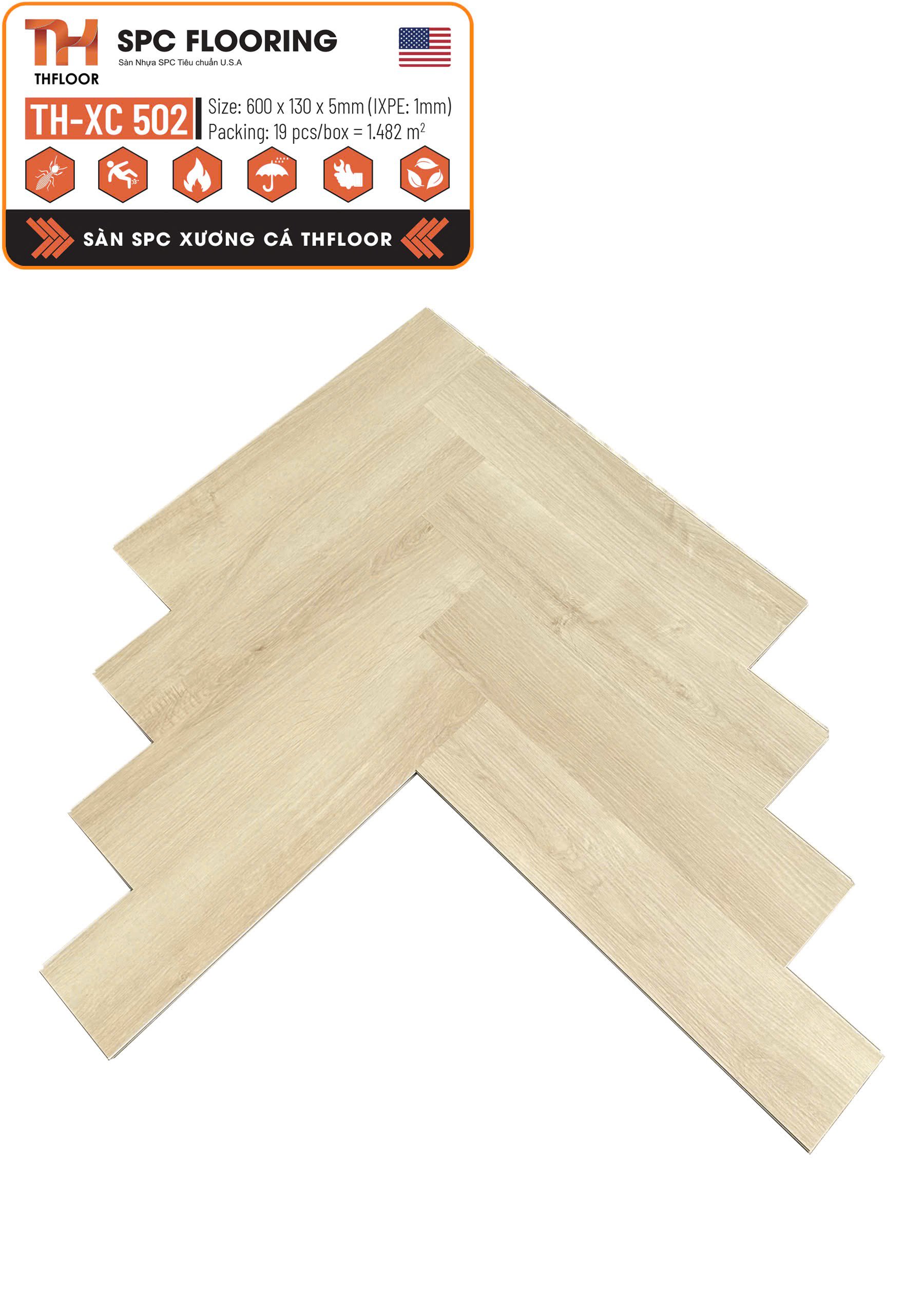 THFLOOR 5mm XC502 Herringbone SPC Vinyl Flooring