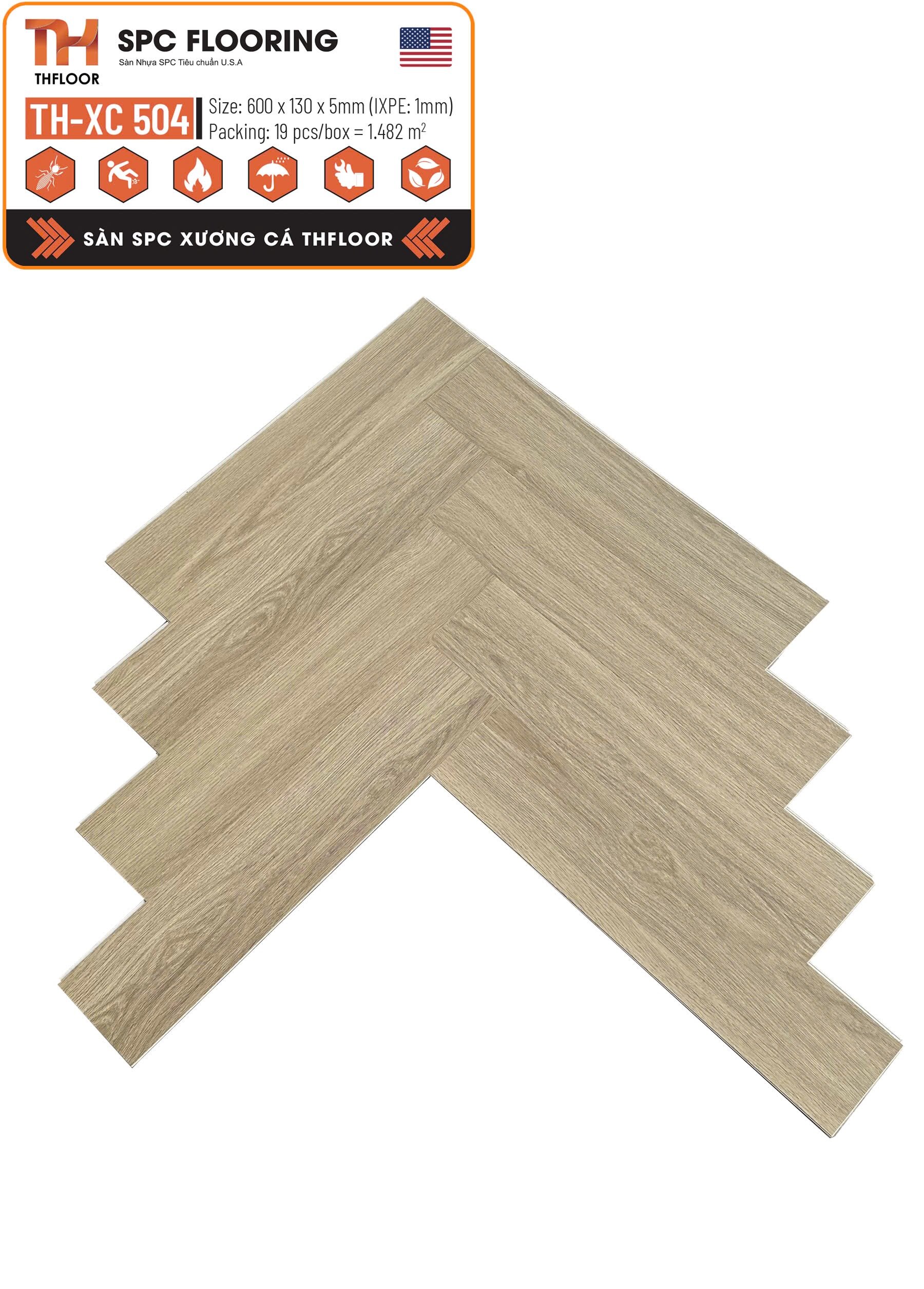 THFLOOR 5mm XC504 Herringbone SPC Vinyl Flooring
