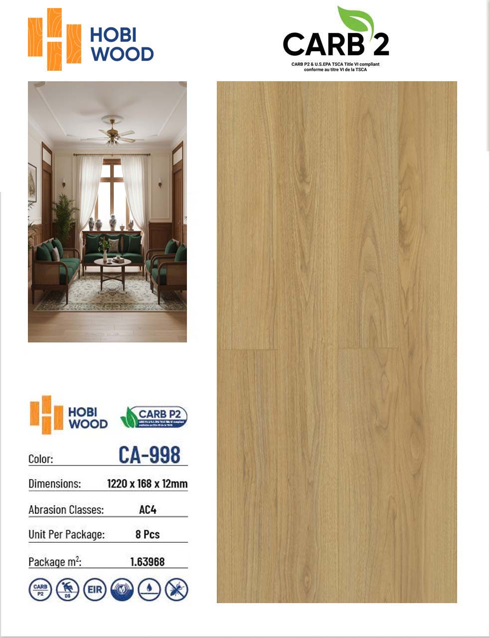 Sàn Gỗ Hobi Carb 12mm CA998