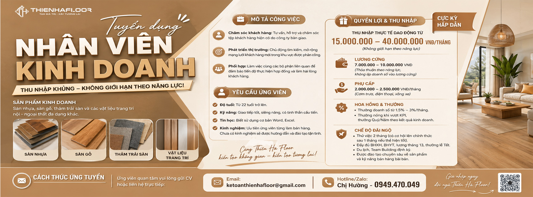 Recruiting Sales Staff for Wood Flooring, Interior Products - Income Up to 40 Million VND