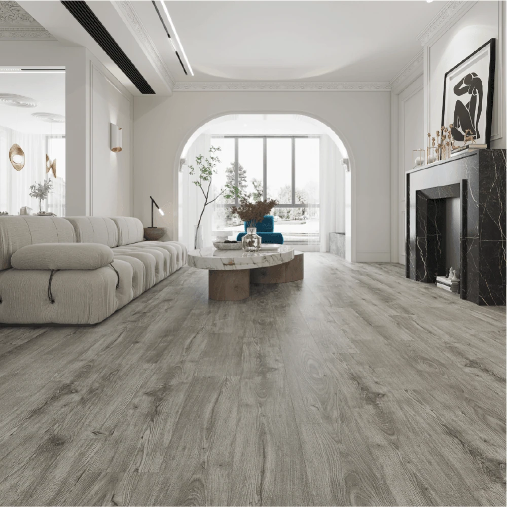 Cách chọn sàn gỗ công nghiệp cực hay ít người biết 9 Sàn gỗ công nghiệp màu xám tro làm kết hợp hài hòa với tường trắng và nội thất