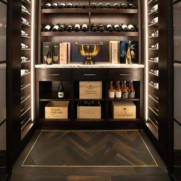 Herringbone parquet flooring.