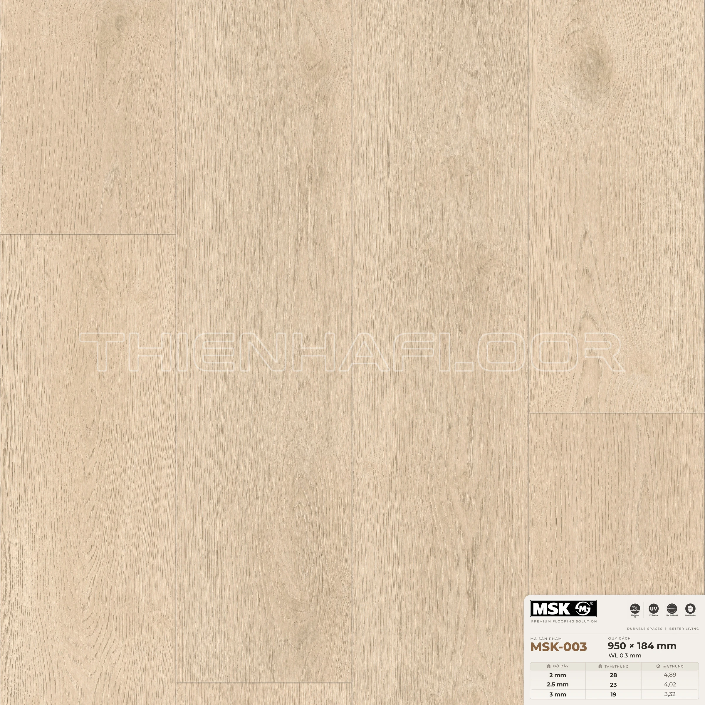 Sàn nhựa Galaxy MSK-003 giả gỗ tông sáng ấm