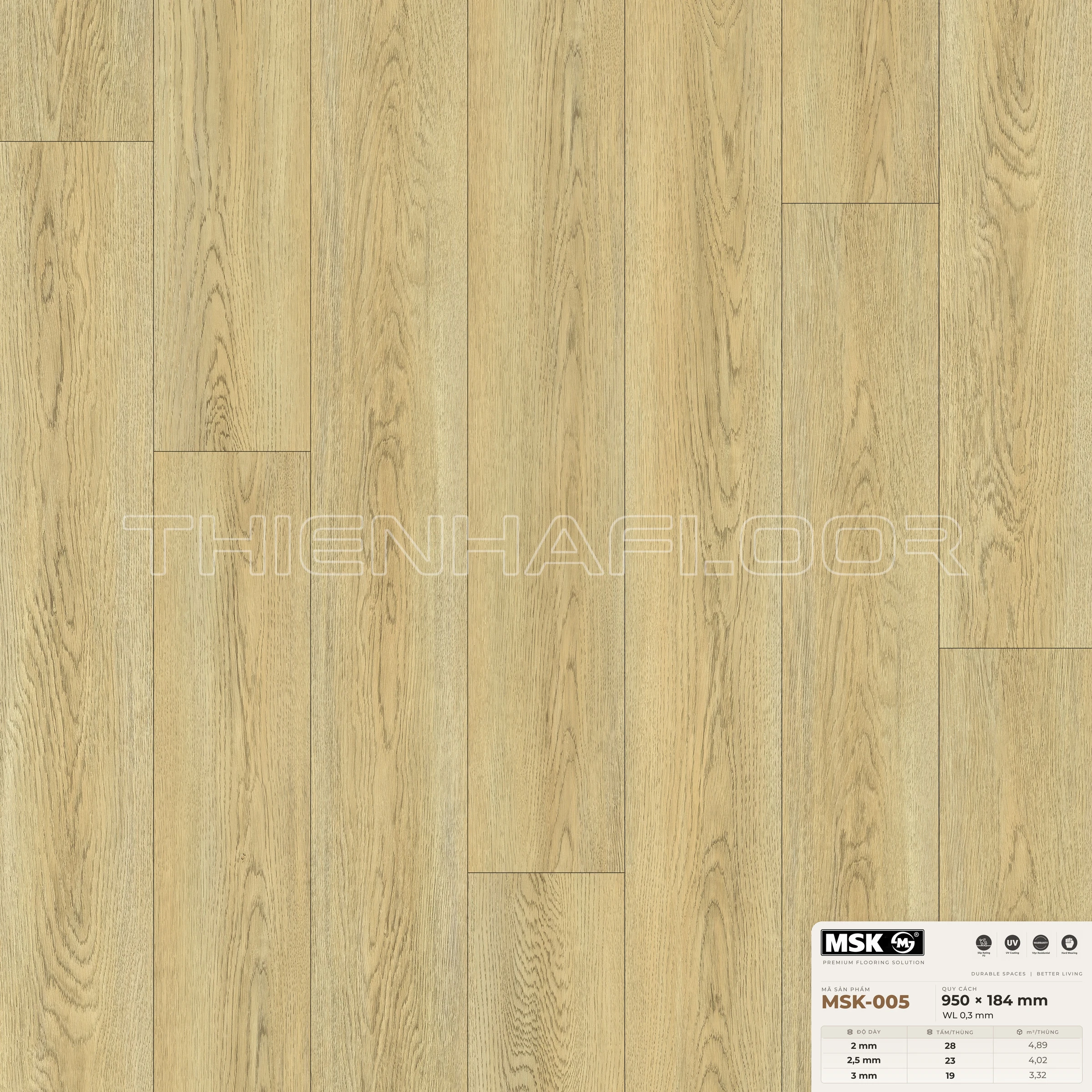 Sàn nhựa Galaxy MSK-005 giả gỗ tông sáng ấm
