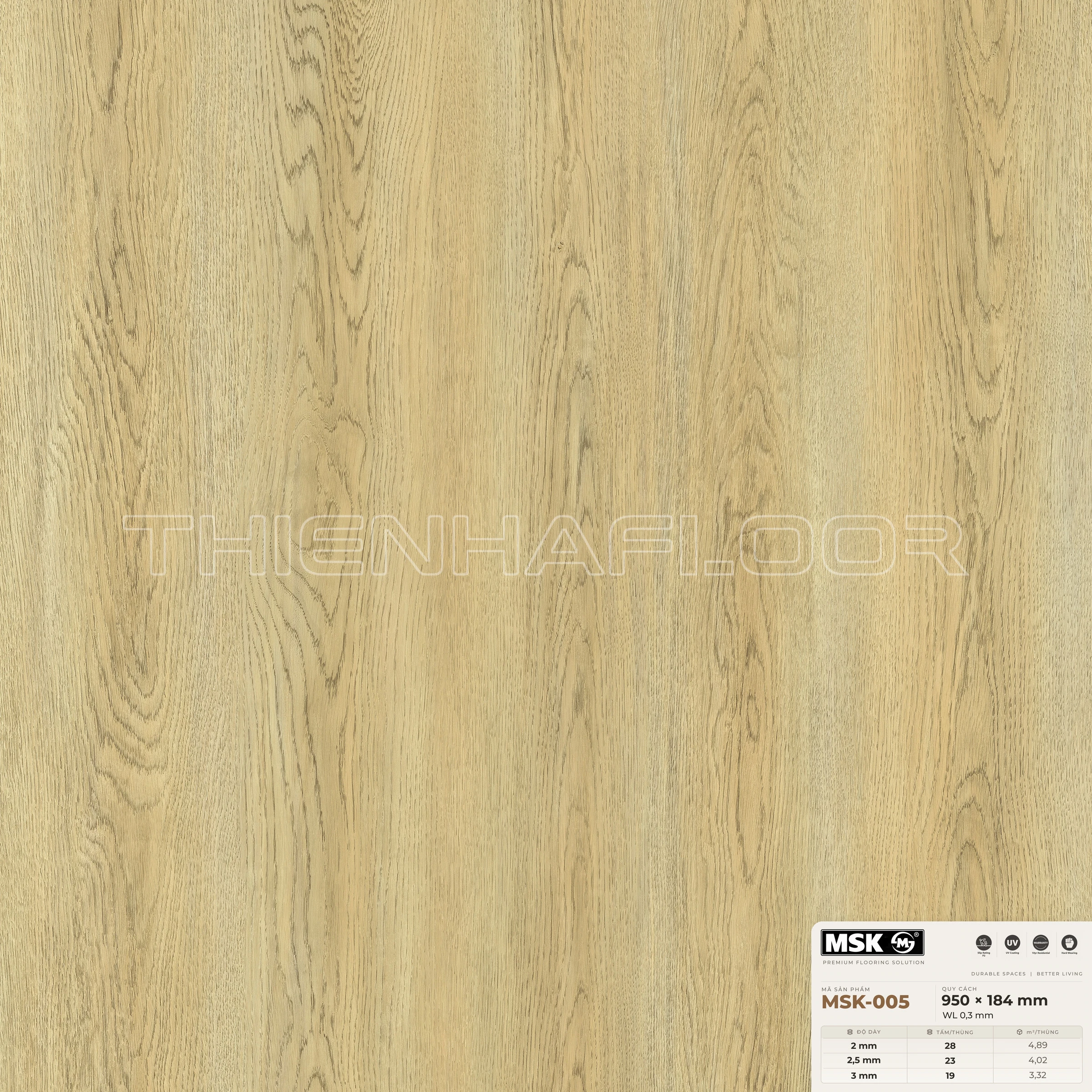 Sàn nhựa Galaxy MSK-005 giả gỗ tông sáng ấm — ảnh tham khảo bề mặt