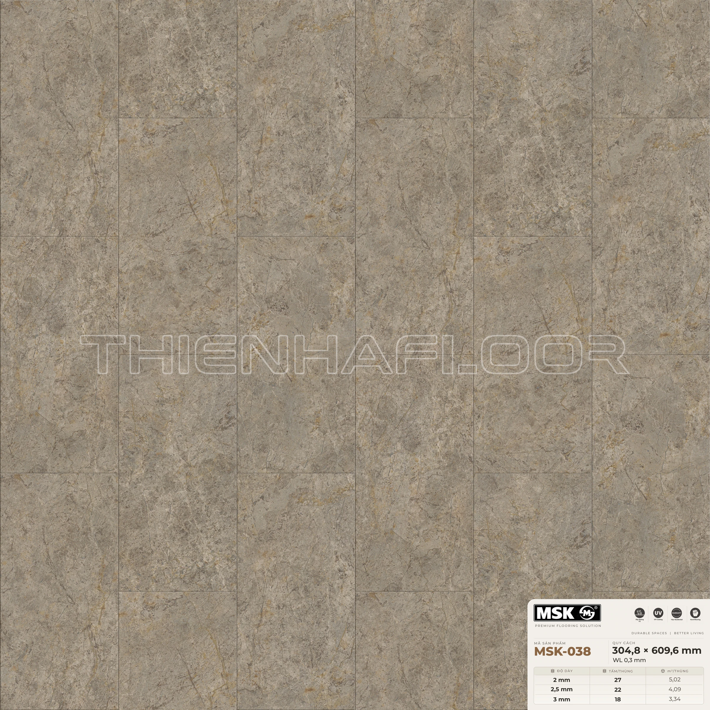 Sàn nhựa Galaxy MSK-038 giả đá tông trung tính ấm