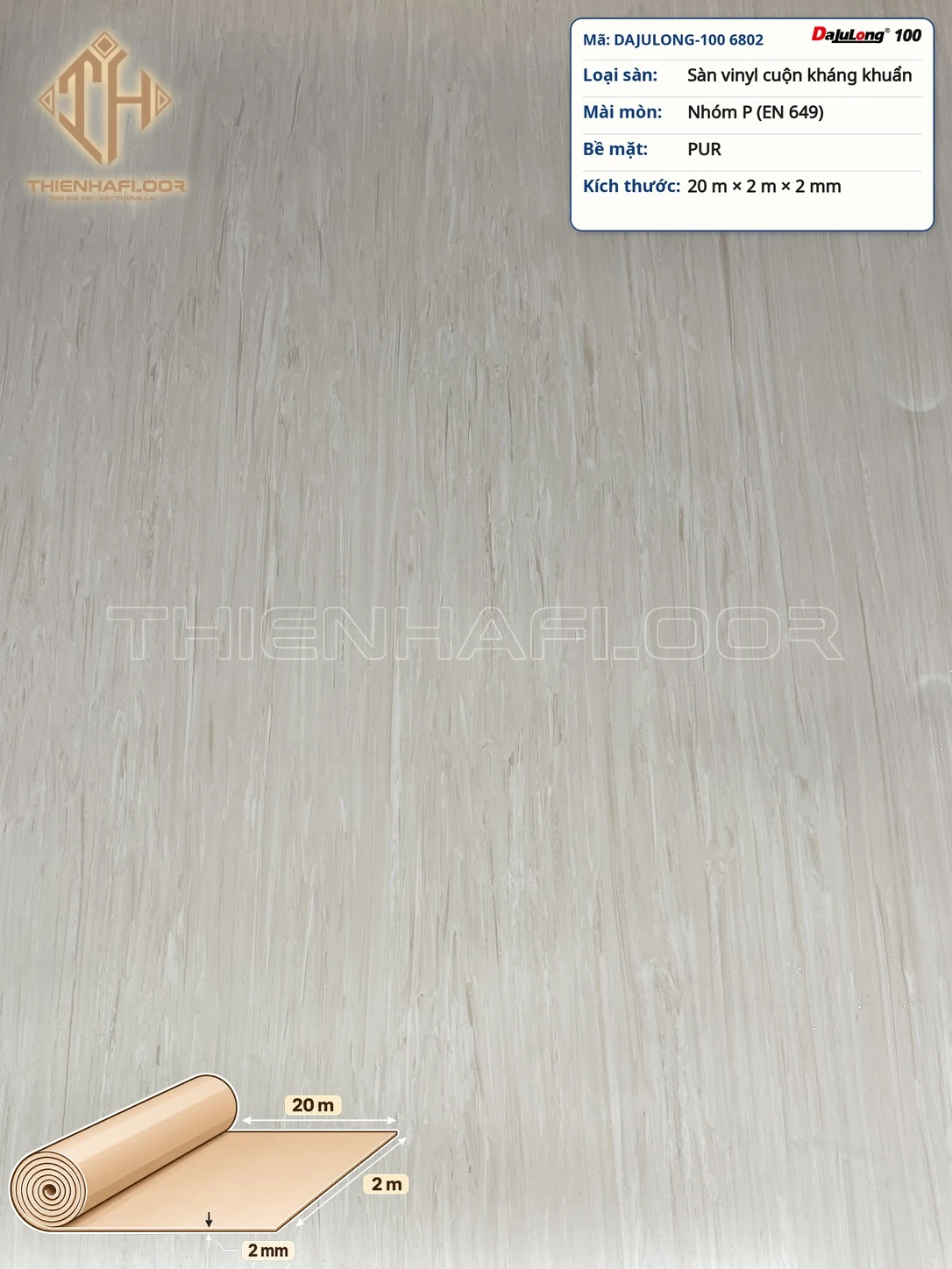 Sàn vinyl cuộn kháng khuẩn DaJuLong 100 6802